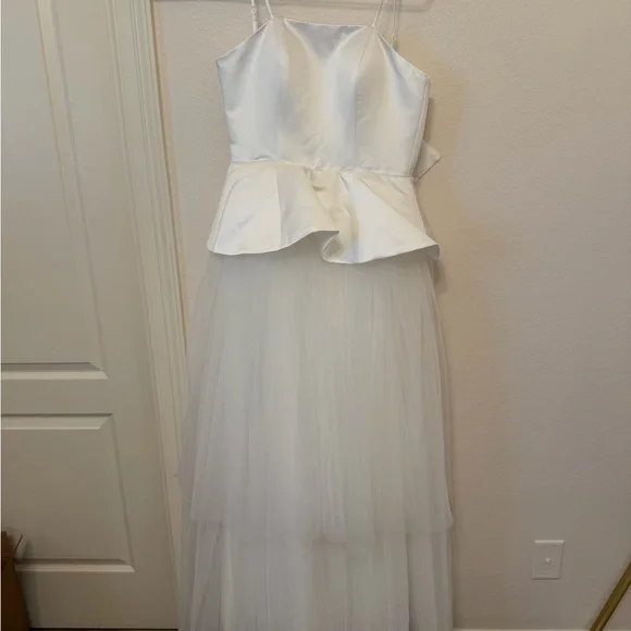 Peplum Wedding Dress w/ Pleated Tulle Skirt - Picture 2 of 6